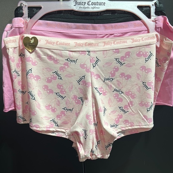 Juicy Couture 3 pack Cute & Curvy boy short panties,pink cherry pattern & solids - Picture 1 of 5